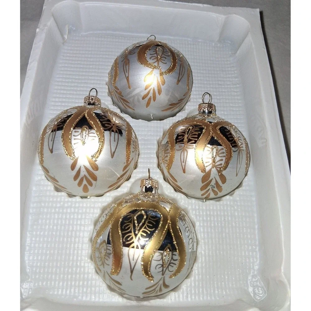 Vintage 2000 Target Glass Christmas Ornaments Set of 4 Gold Silver Made Mexico
